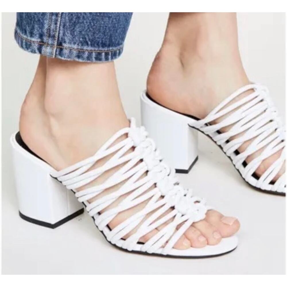Rebecca Minkoff Calanthe Block Heel Knotted White Mules Slip-on Heels